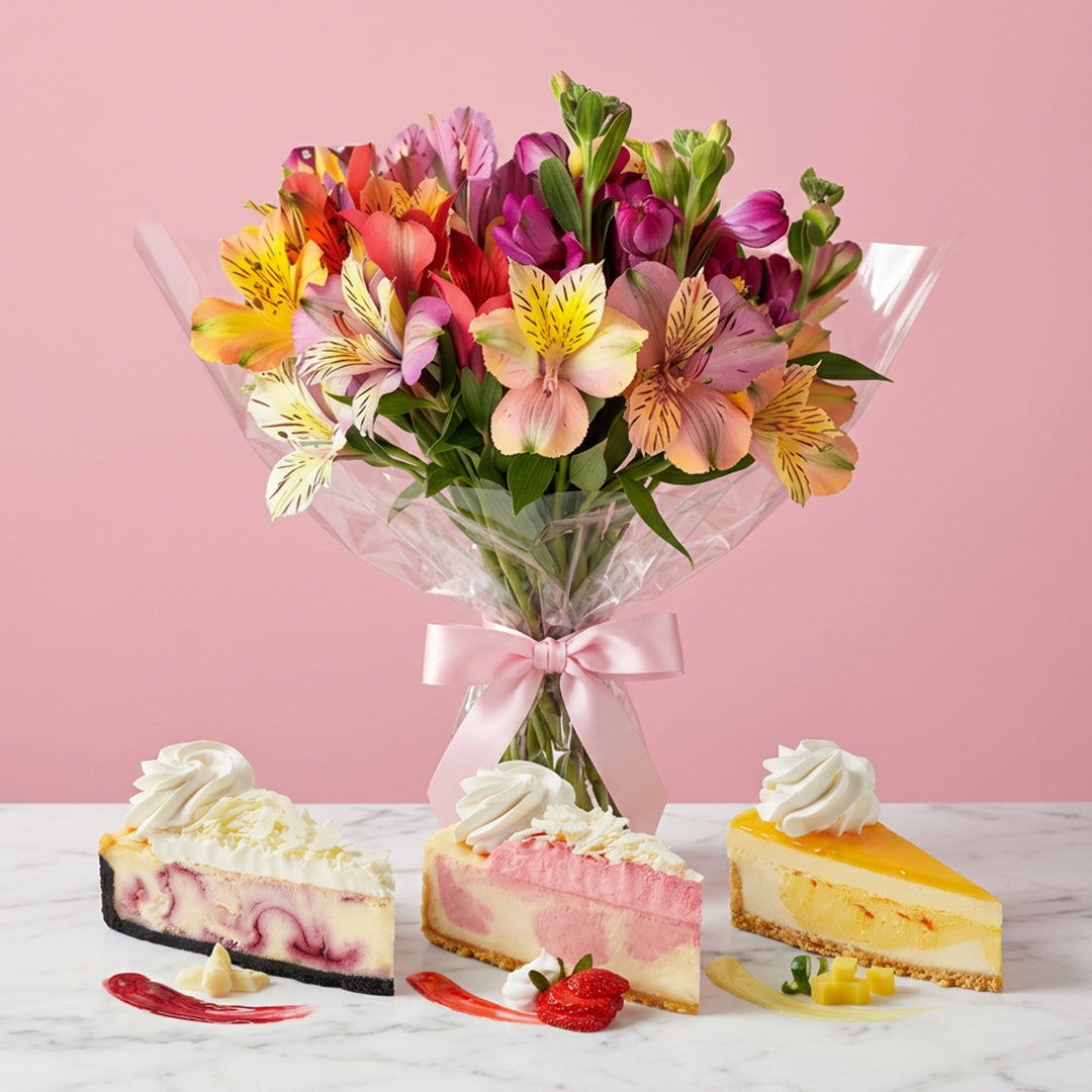 Alstroemeria Bouquet and Cheesecake Box