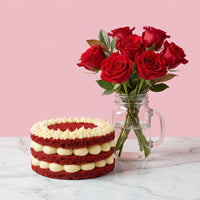 Anniversary Red Velvet Cake & 6 Red Roses Bundle