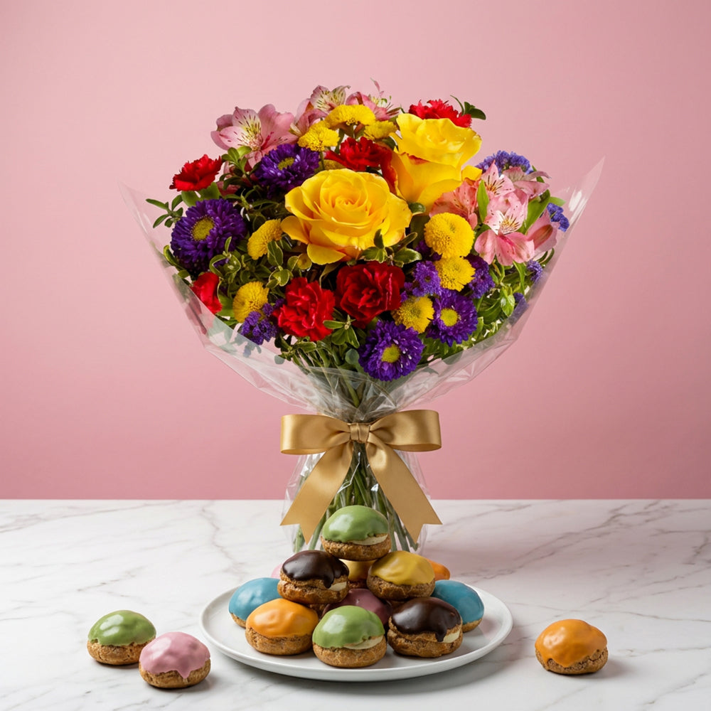 Assorted Anniversary Flowers & Profiteroles Box