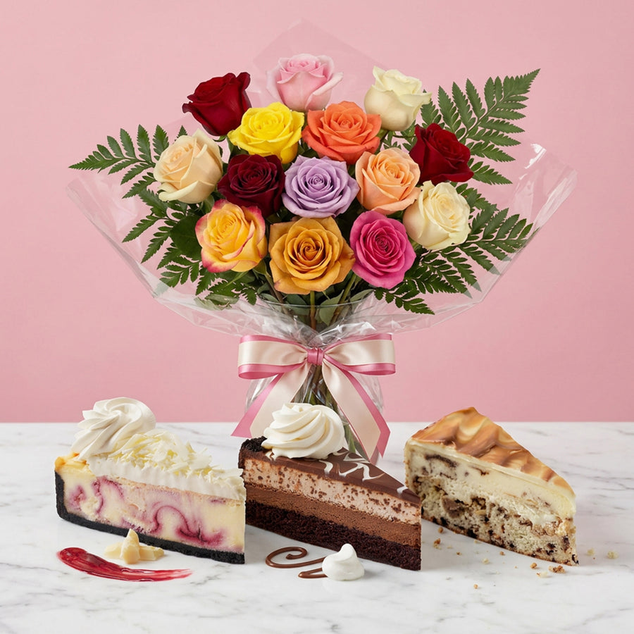 Assorted Roses and Cheesecake Box
