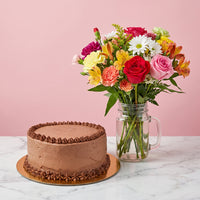 Birthday Chocolate Cake & Bright Flowers Bundle