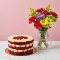 Birthday Red Velvet Cake & Bright Flower Bundle
