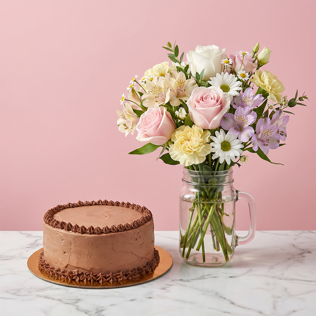Chocolate Cake & Pastel Flowers Bundle