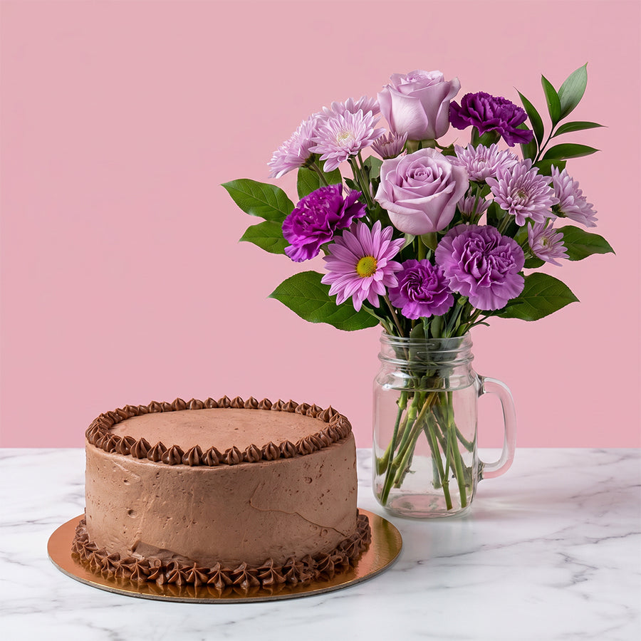 Chocolate Cake & Purple Flower Bundle