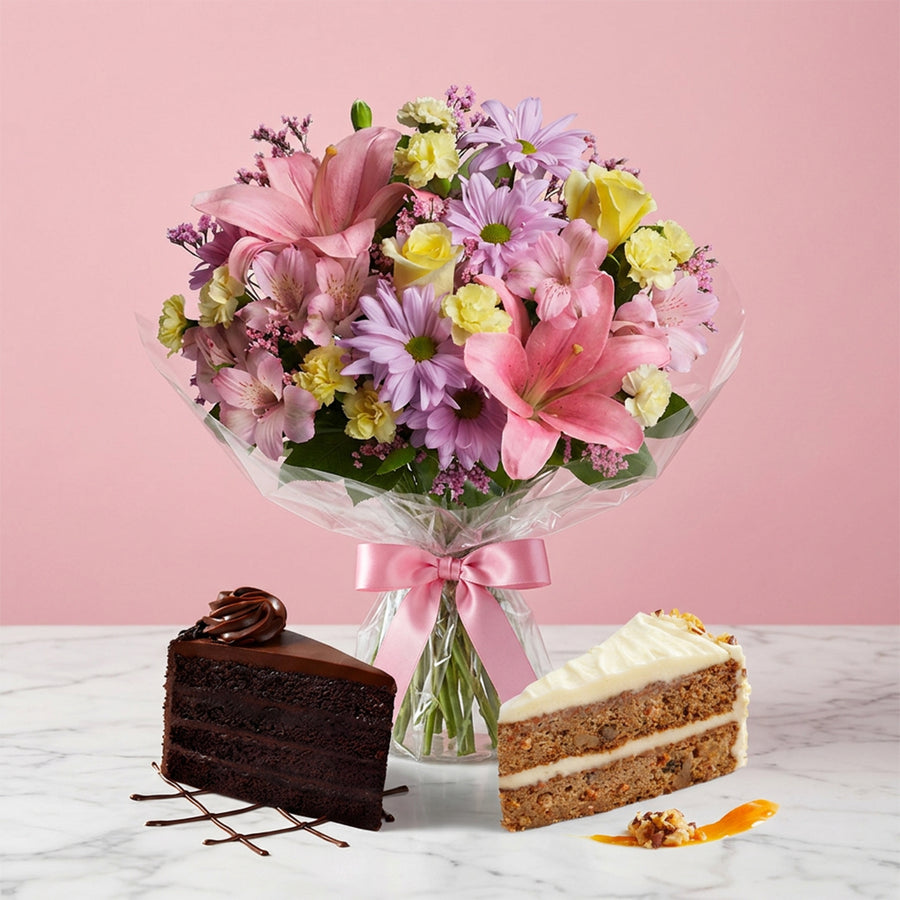 Designer Bouquet & Cake Gift Box