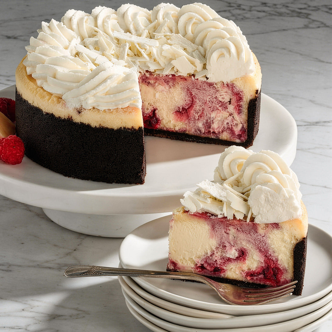 Medium 6” White Chocolate Raspberry Truffle Cheesecake | Cake Slice