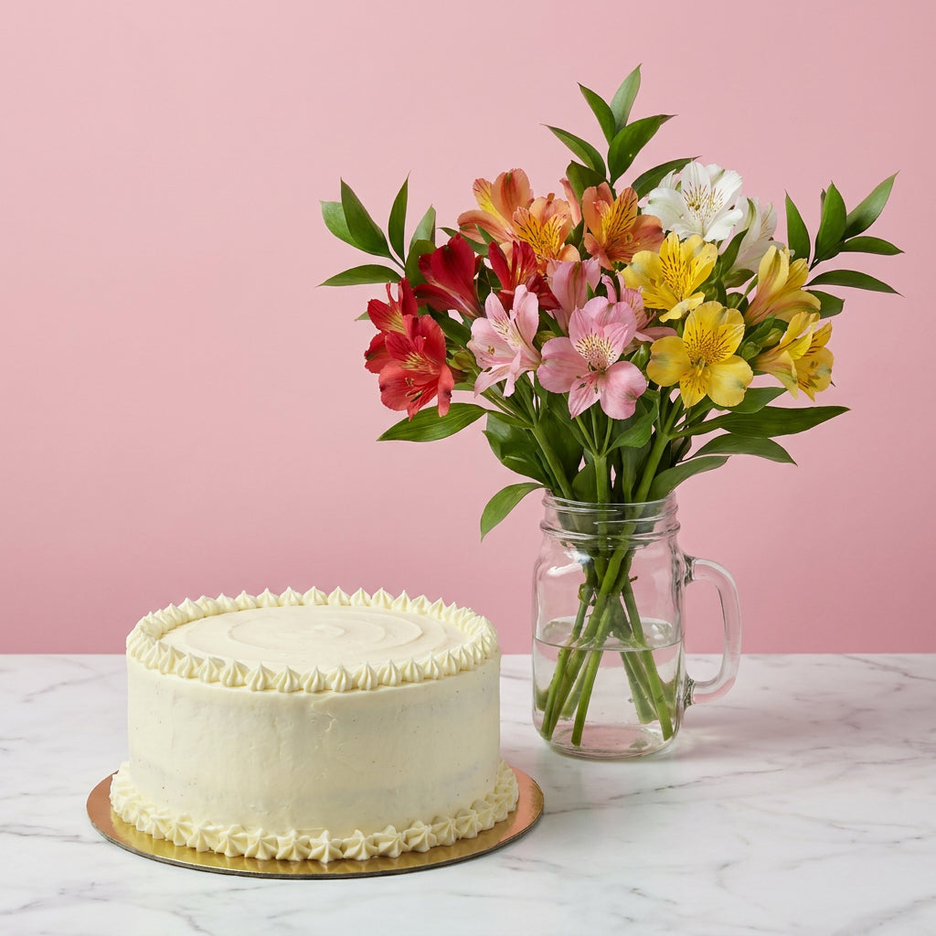 Vanilla Cake & Alstroemeria Flower Bundle