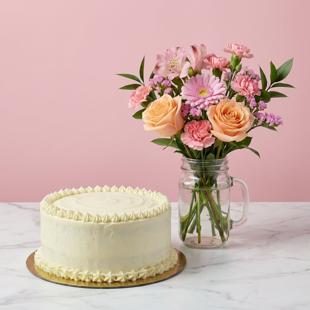 Vanilla Cake & Pastel Flower Bundle