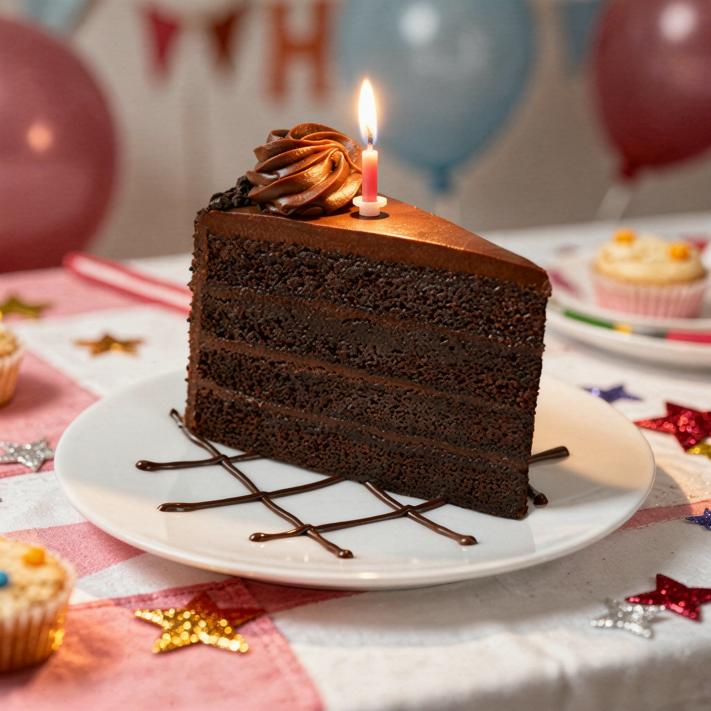 Birthday Chocolate Fudge Cake Slice