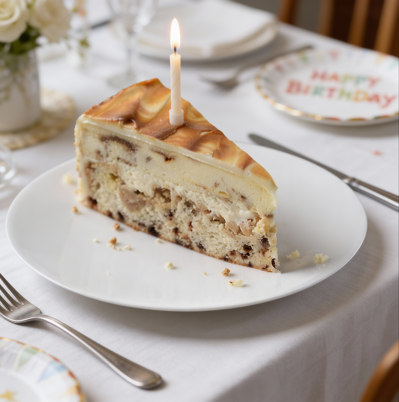 Birthday Cinnamon Swirl Layer Cheesecake Slice
