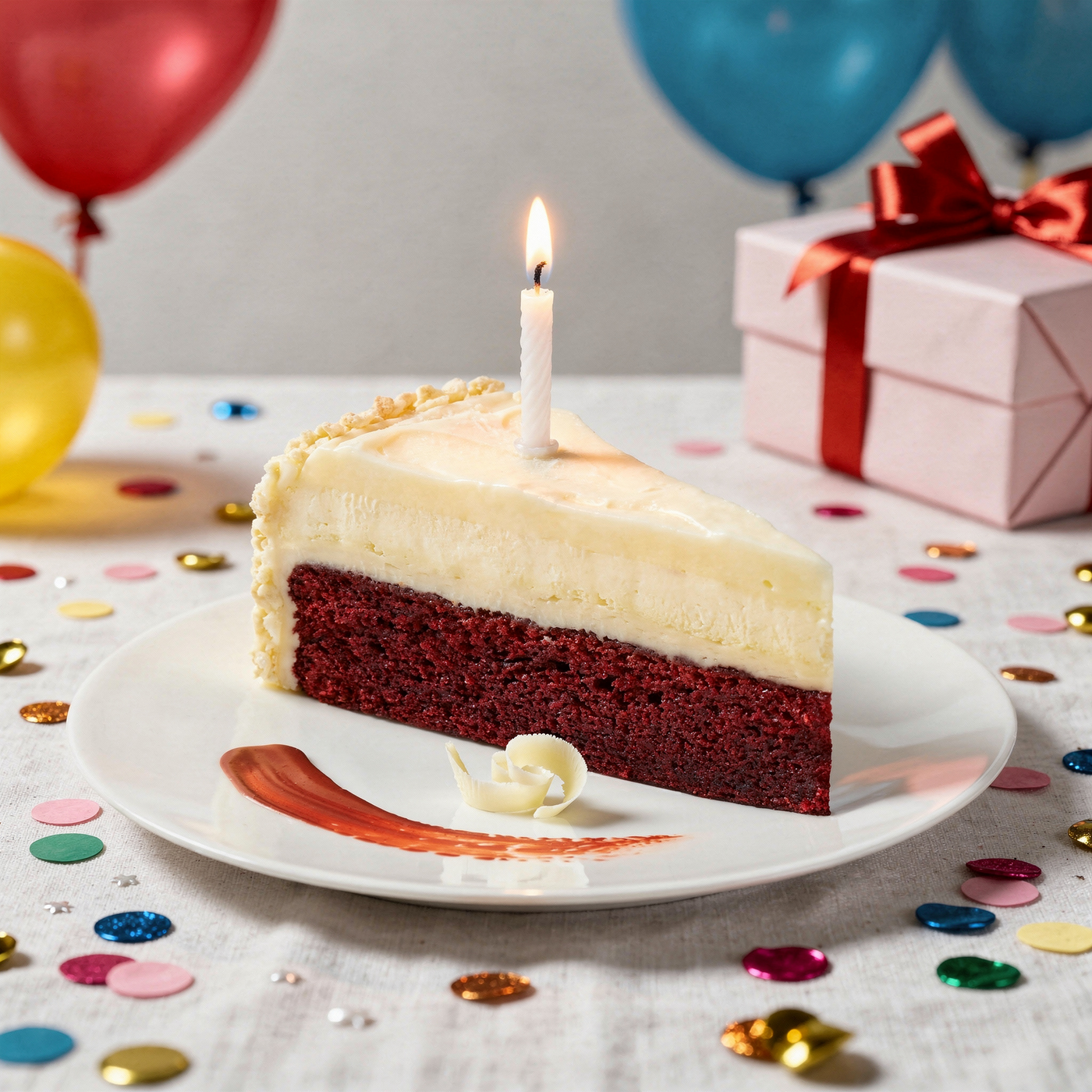 Birthday Red Velvet Cheesecake Slice