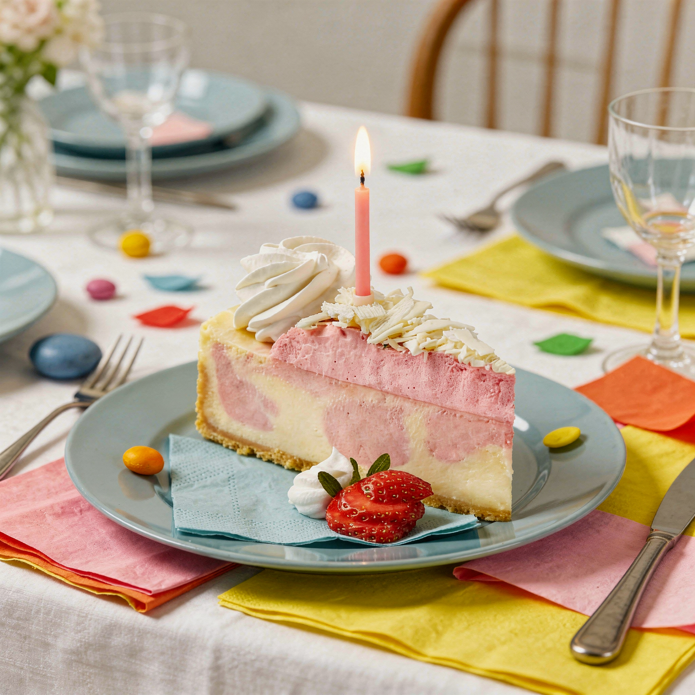 Birthday Wild Strawberries & Cream Cheesecake Slice