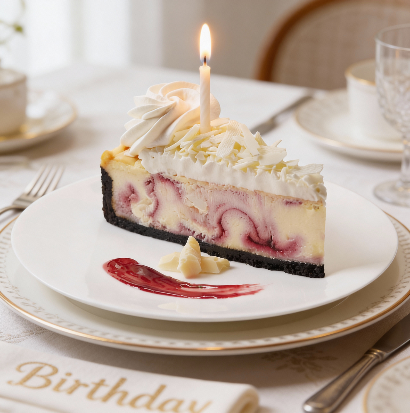 Birthday White Chocolate Raspberry Cheesecake Slice
