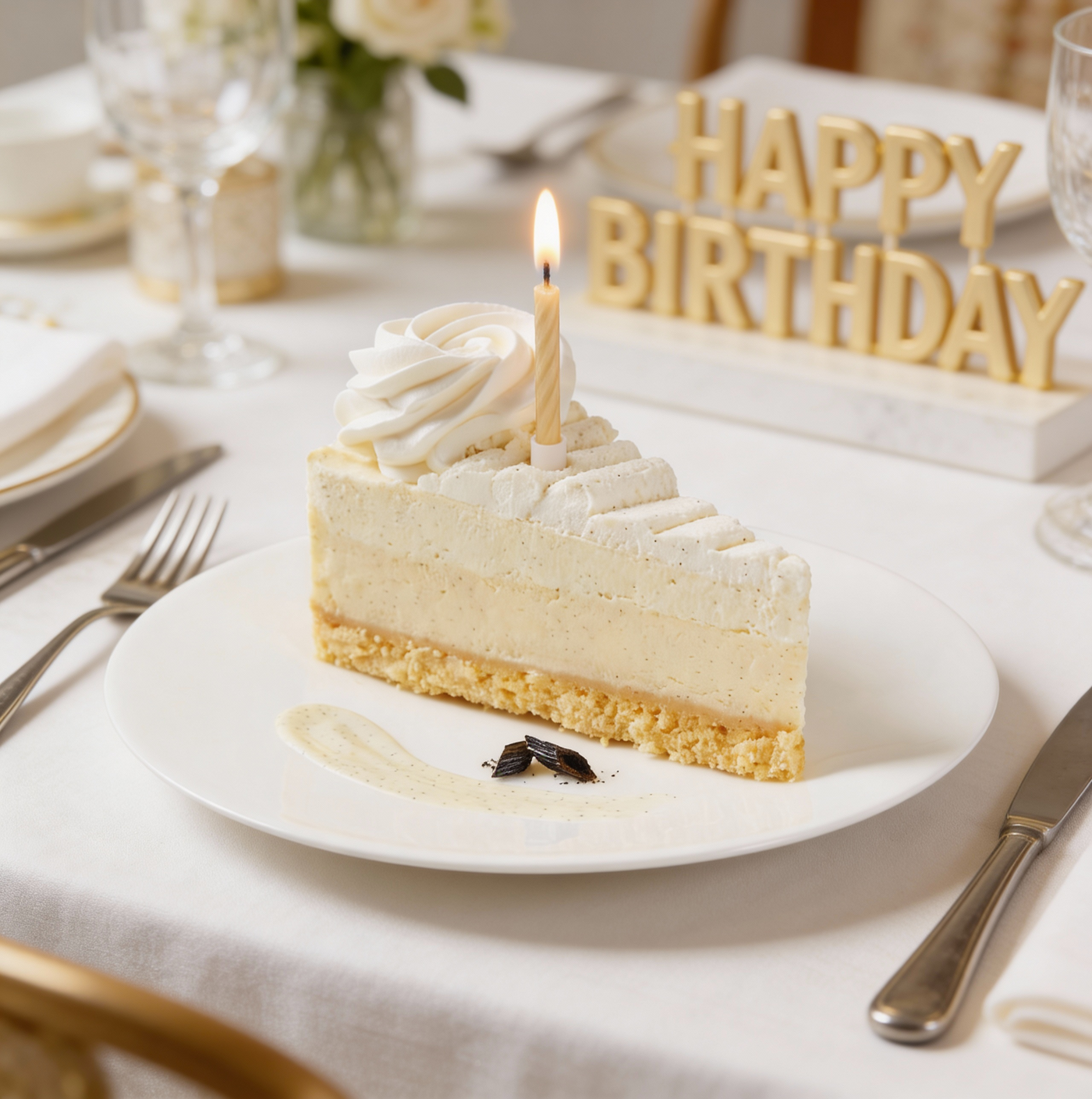 Birthday Vanilla Bean Cheesecake Slice
