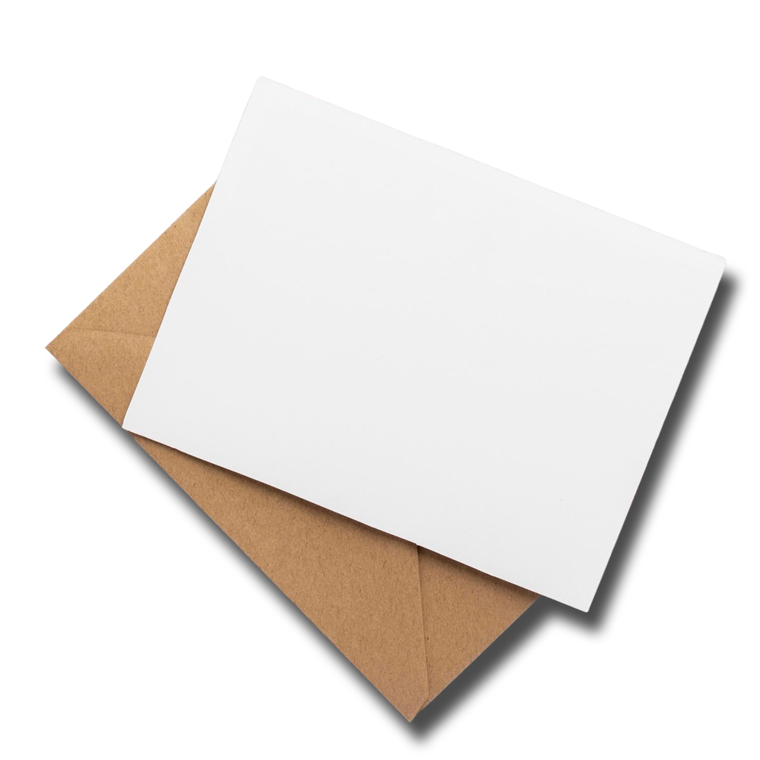 Greeting card with blank white card and brown envelope.