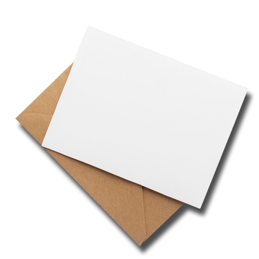 Greeting card with blank white card and brown envelope.